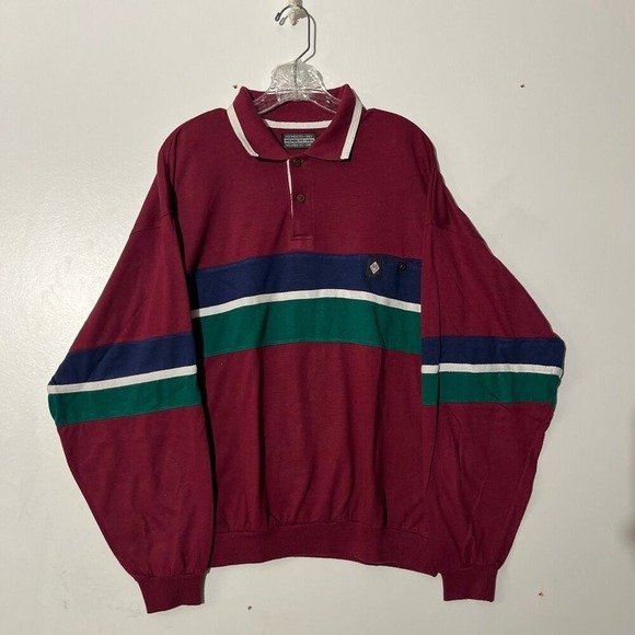Members Only Other - Members Only Vintage Mens Large Long Sleeve Polo Shirt Maroon Colorblock Stripe